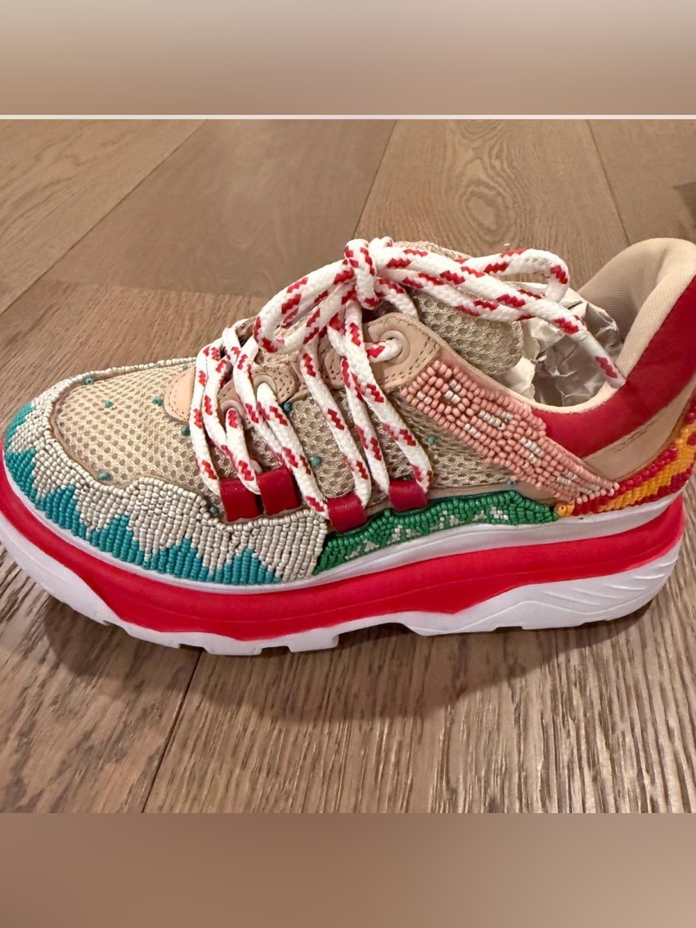 Farm Rio Beaded Multi-Color Athletic Sneaker - Red Accent
